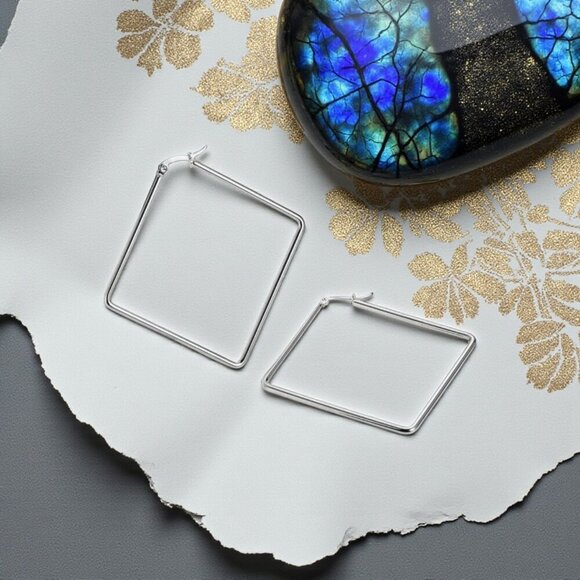 🆕Minimalist Geometric Square Hoop Earrings 18K Gold Plated Stainless Steel - Picture 8 of 12